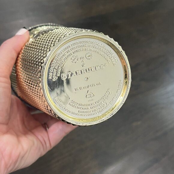 Starbucks Tumbler Gold Diamond Studded Cold Cup Grande 16oz 2022 - Picture 3 of 4